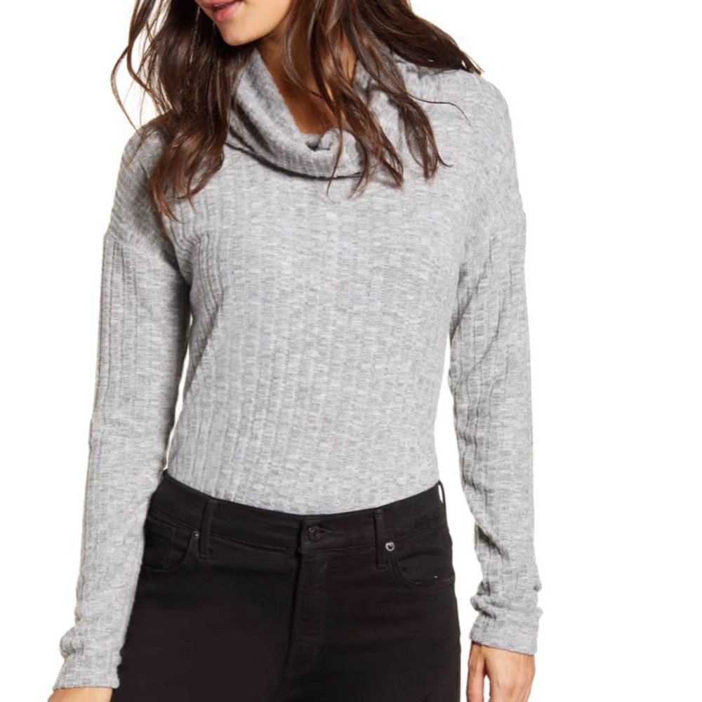 BP Cozy Slouchy Ribbed Turtleneck‎ Long Sleeve Top Grey